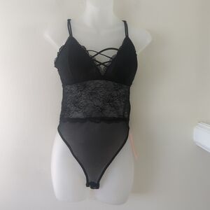 New Kathy black lace push-up bra Teddy/bodysuit lingerie size small